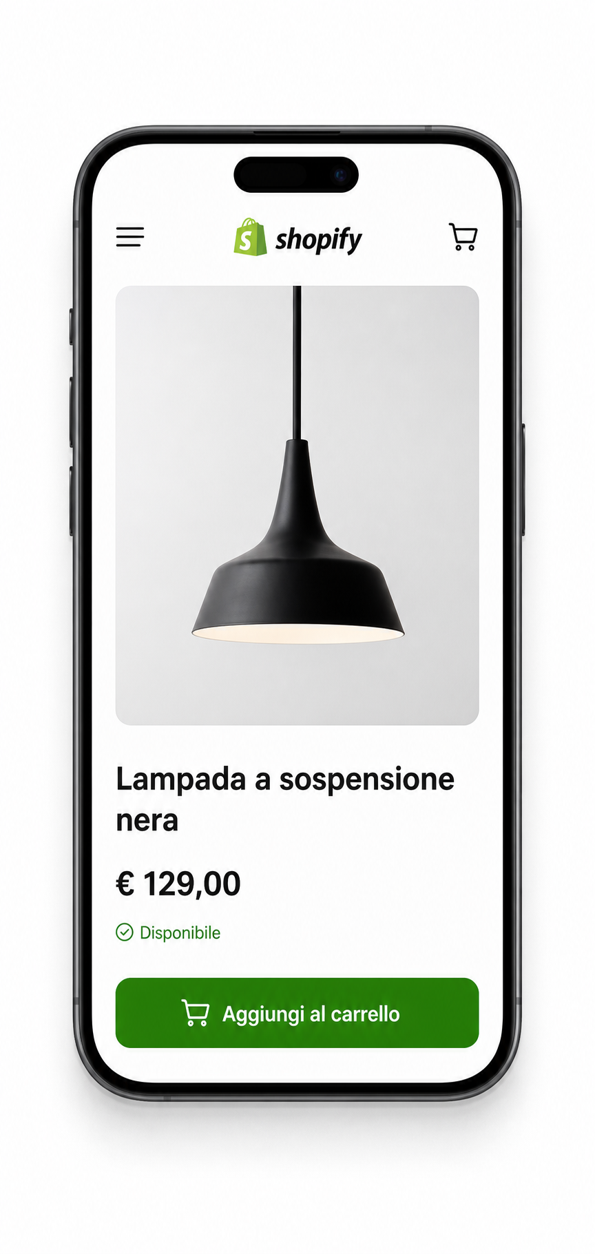 Apercu mobile d'une boutique Shopify avec produit et panier